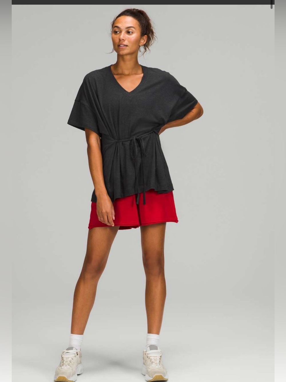Lululemon Side Tie V-Neck Tee Black Oversized ~XL (No Tag